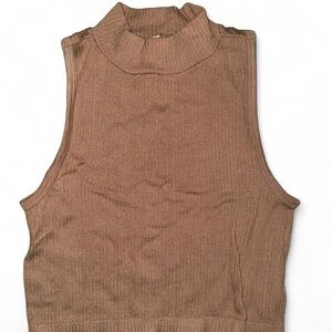 Aeropostale Tan/Camel Ribbed Mock Neck Sleeveless Crop Top